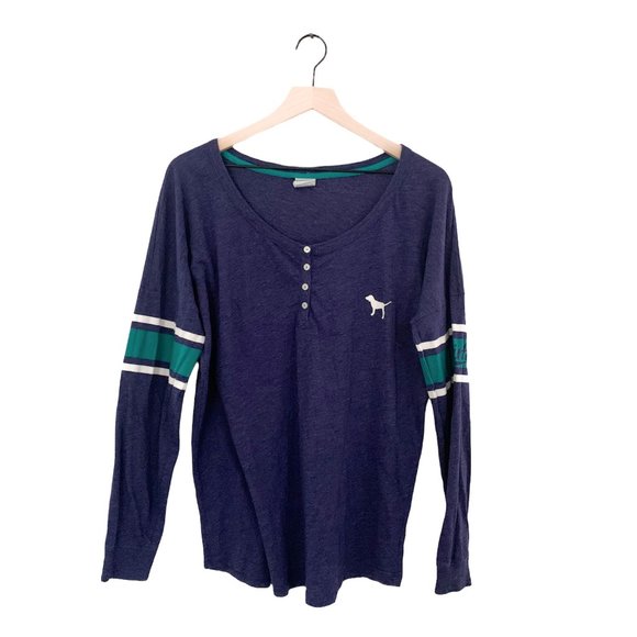 PINK Blue Varsity Crew T-Shirt - Picture 1 of 8